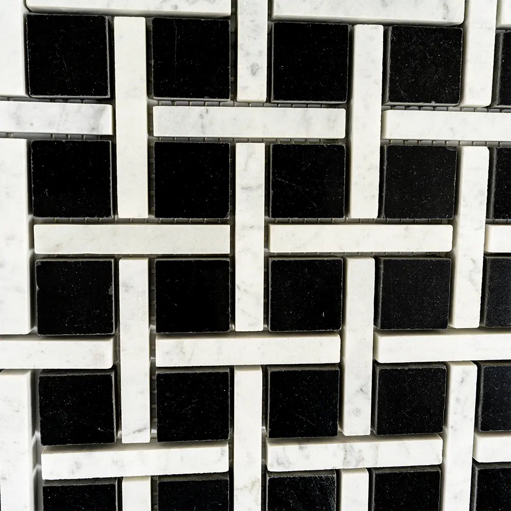 Boulevard Nero Marquina And Carrara Marble Mosaic Tile | Tile Club