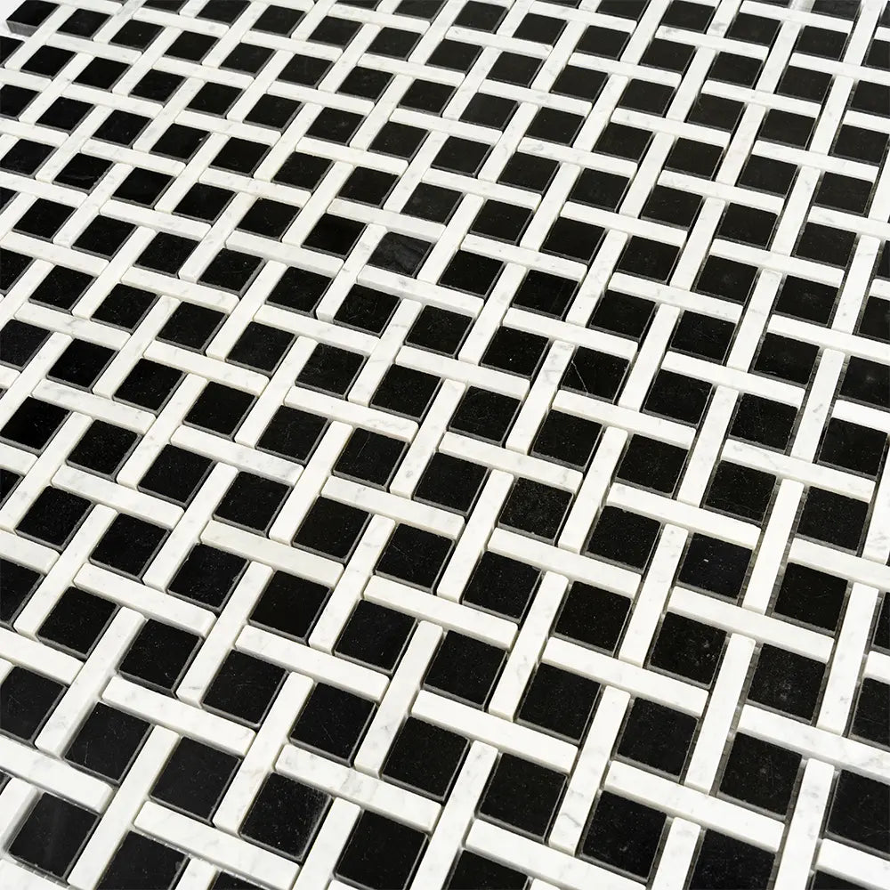 Boulevard Nero Marquina And Carrara Marble Mosaic Tile | Tile Club
