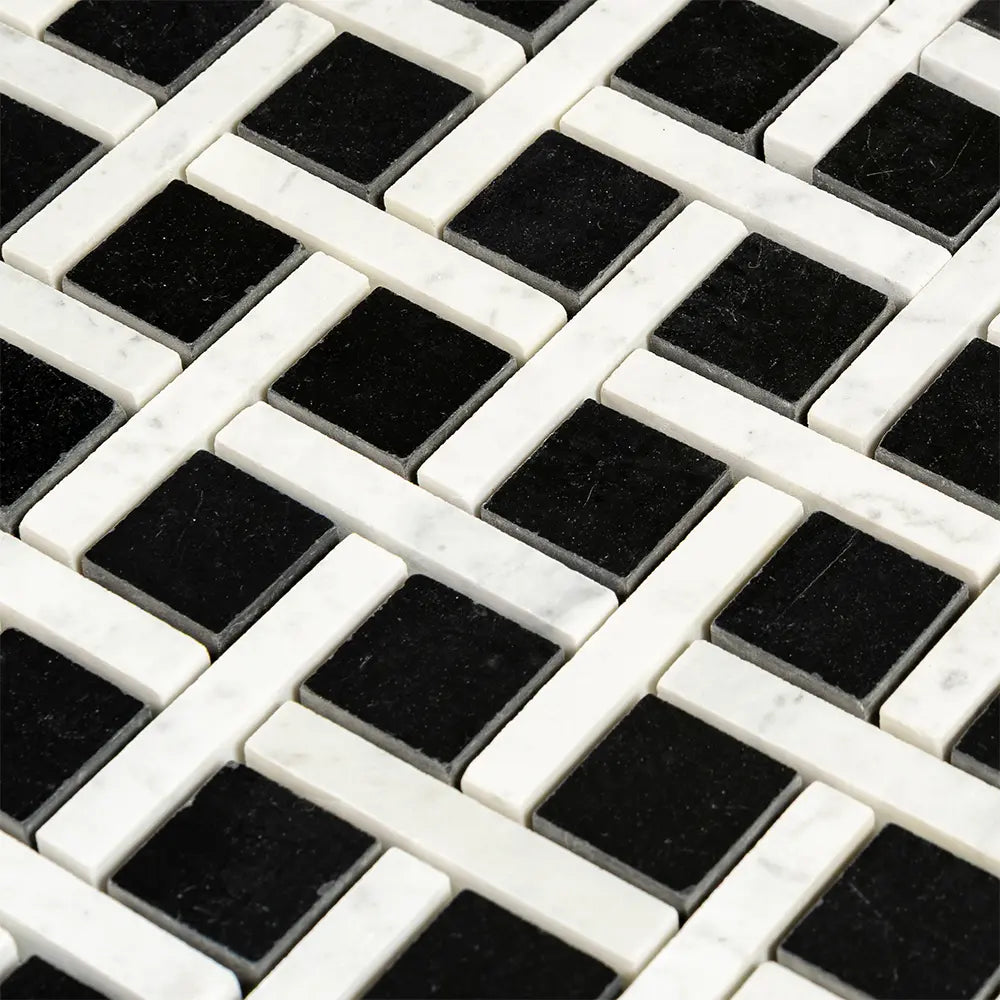 Boulevard Nero Marquina And Carrara Marble Mosaic Tile | Tile Club