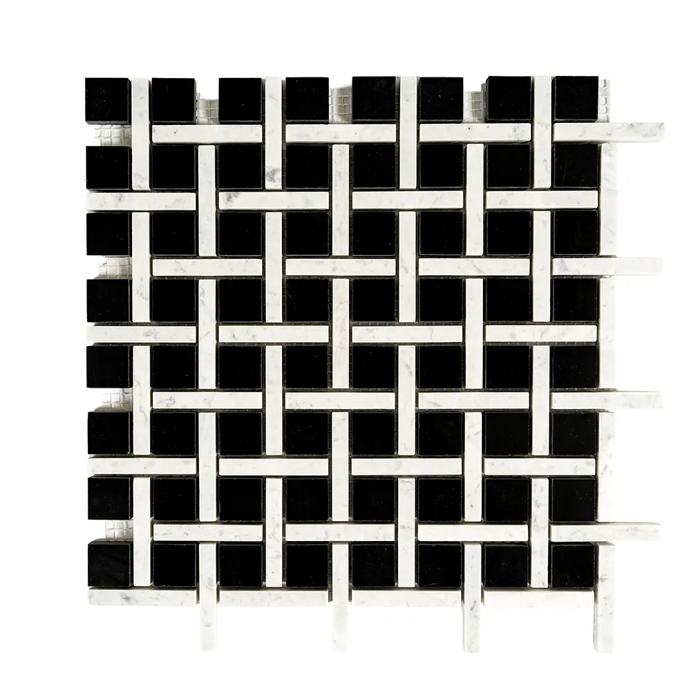 Boulevard Nero Marquina And Carrara Marble Mosaic Tile | Tile Club