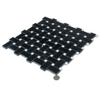 Nero Marquina Basket Weave With White Dot Marble Mosaic Tile | Tile Club