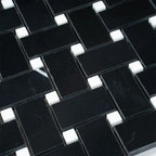Nero Marquina Basket Weave With White Dot Marble Mosaic Tile | Tile Club
