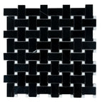Nero Marquina Basket Weave With White Dot Marble Mosaic Tile | Tile Club