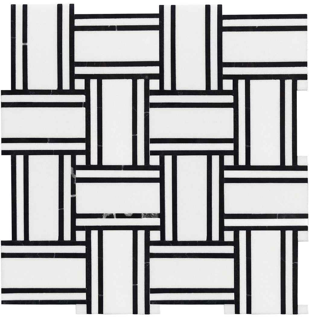 Inversa White and Black Large Basket Weave Mosaic Tile | Tile Club