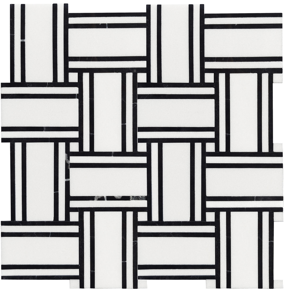 Inversa White and Black Large Basket Weave Mosaic Tile | Tile Club