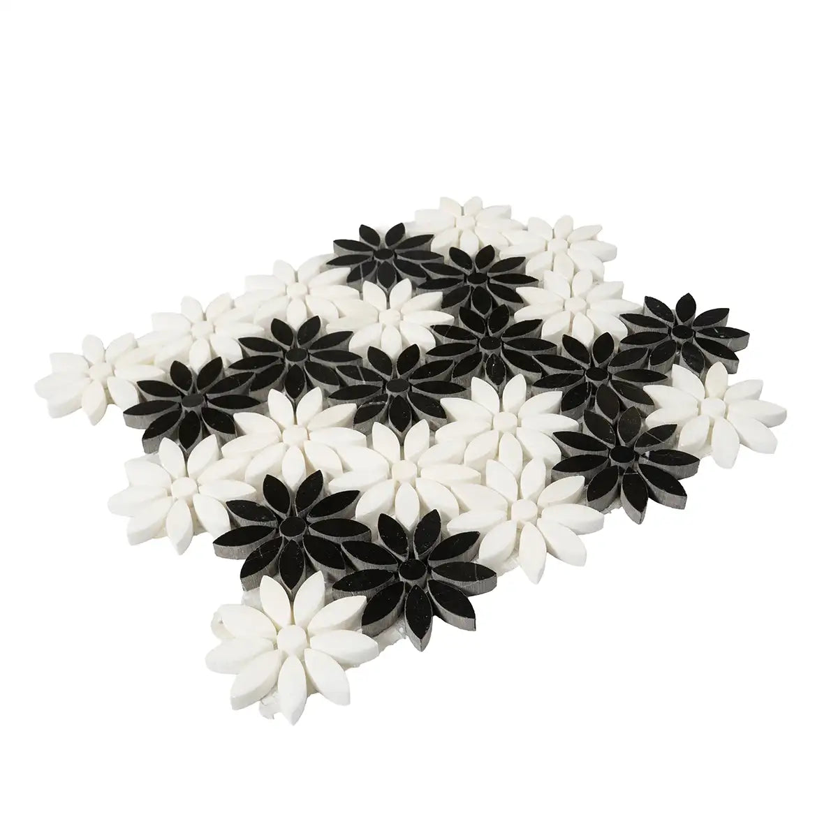 Meadow Black and White Flower Marble Mosaic Tile | Tile Club