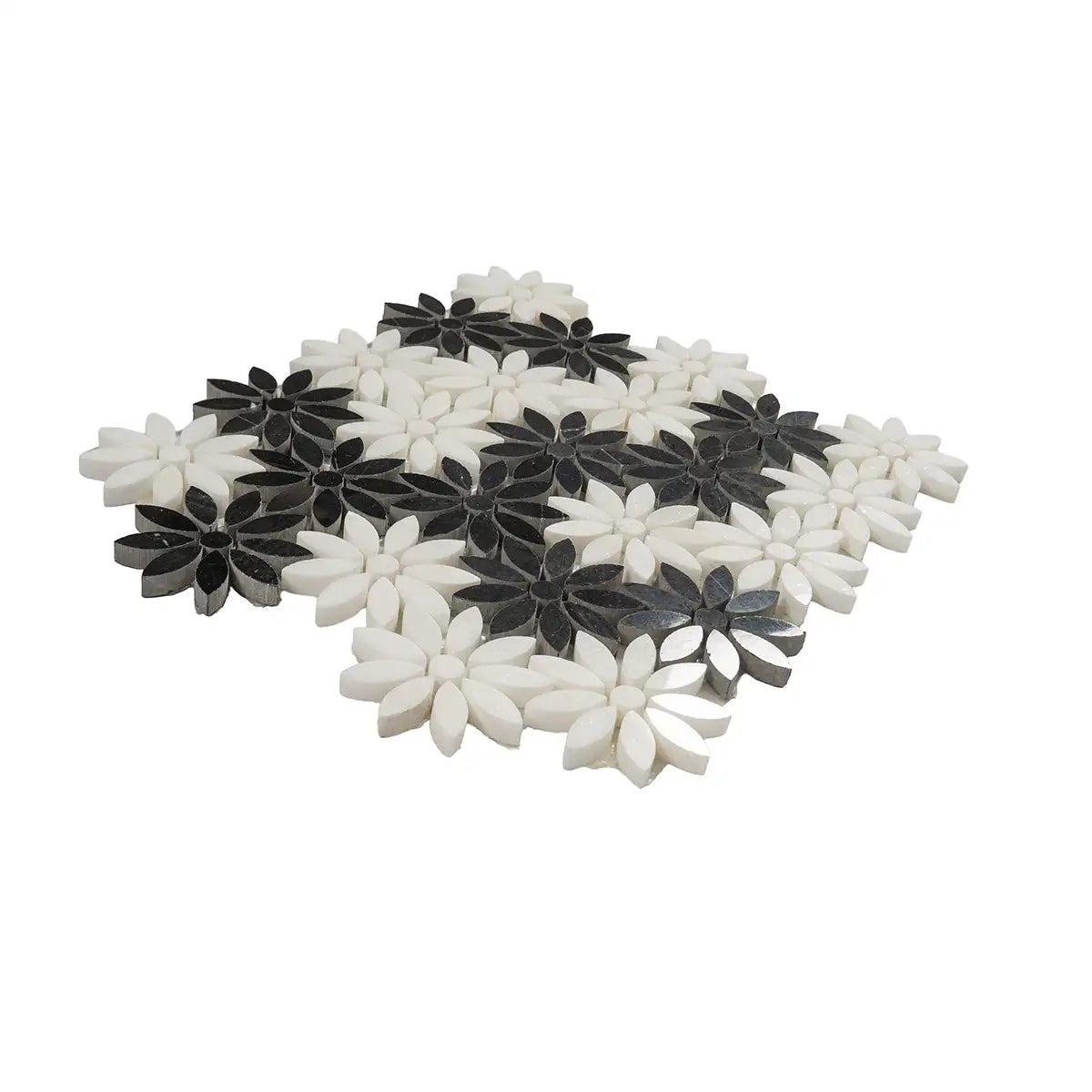 Meadow Black and White Flower Marble Mosaic Tile | Tile Club