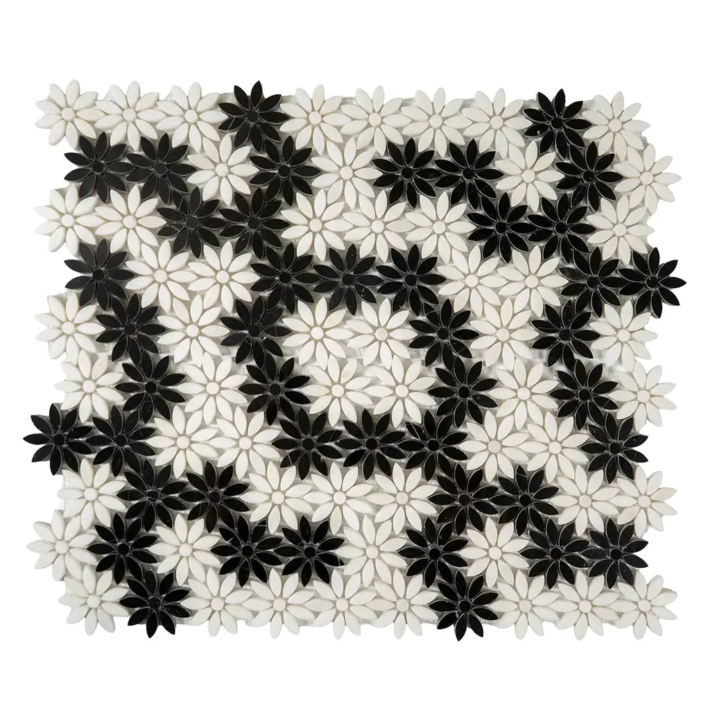 Meadow Black and White Flower Marble Mosaic Tile | Tile Club