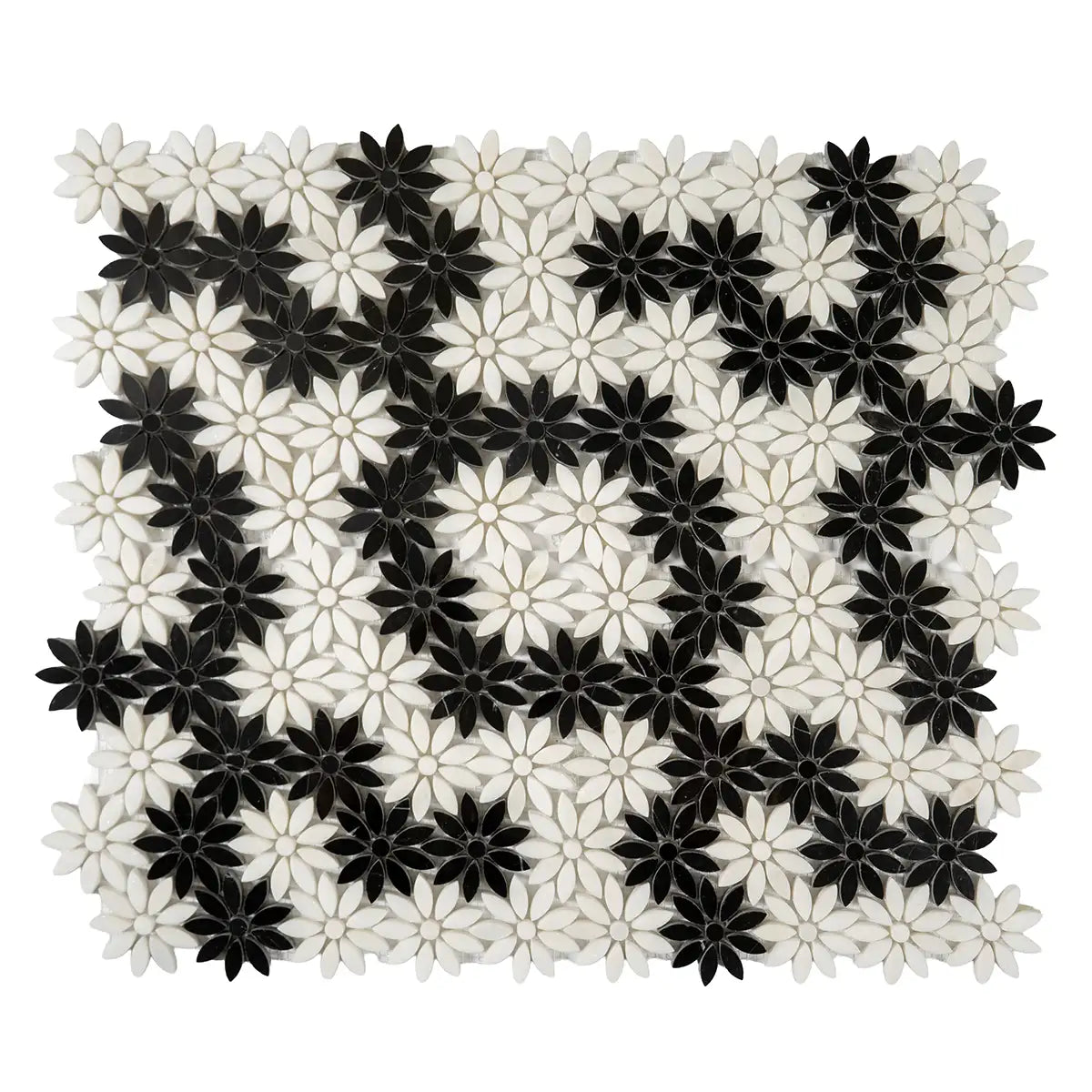 Meadow Black and White Flower Marble Mosaic Tile | Tile Club