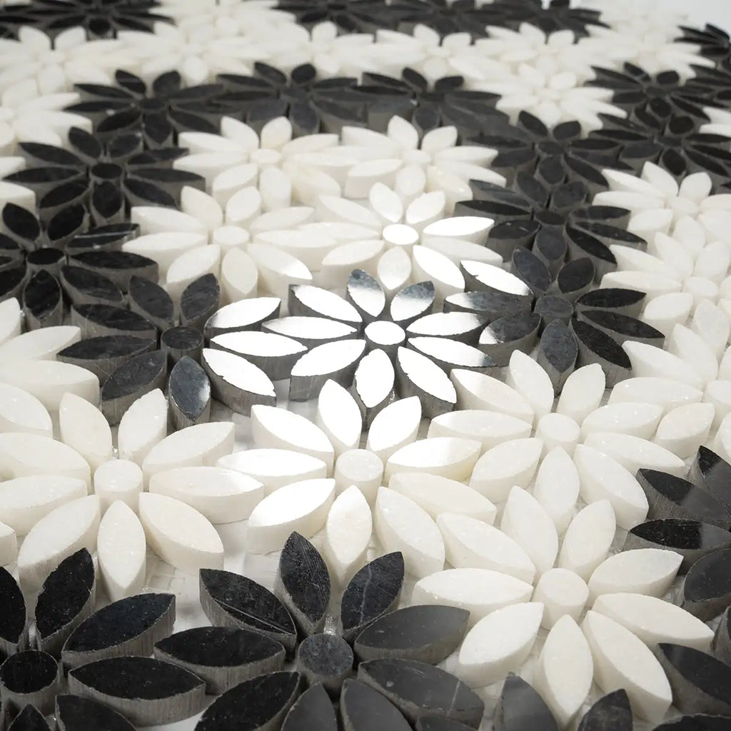 Meadow Black and White Flower Marble Mosaic Tile | Tile Club