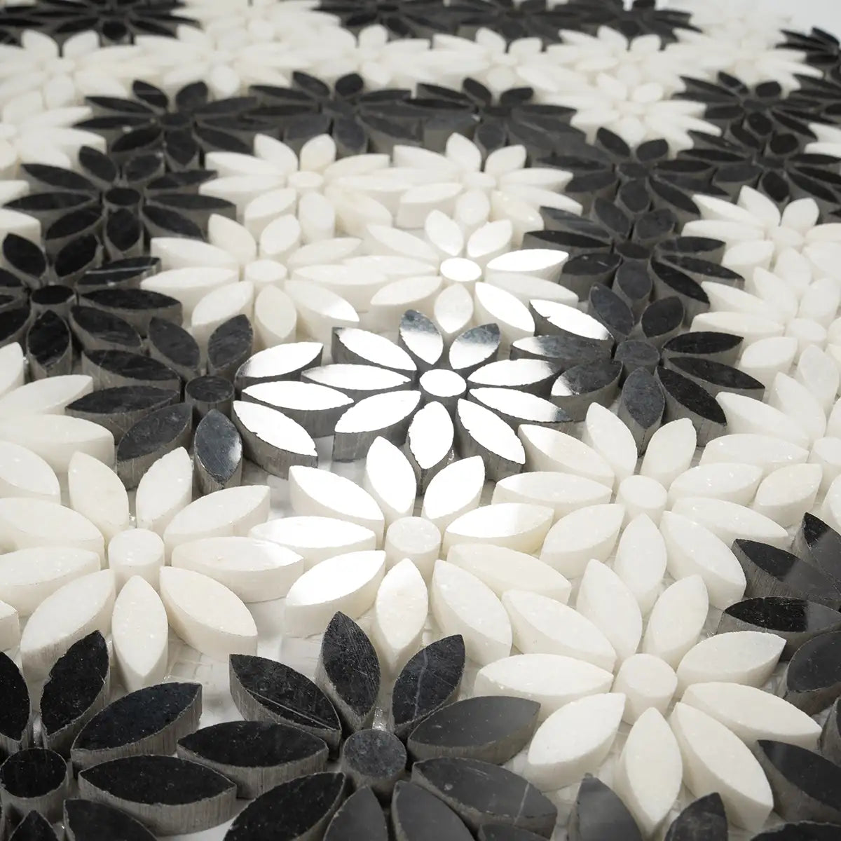 Meadow Black and White Flower Marble Mosaic Tile | Tile Club