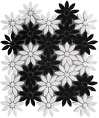 Meadow Black and White Flower Marble Mosaic Tile | Tile Club