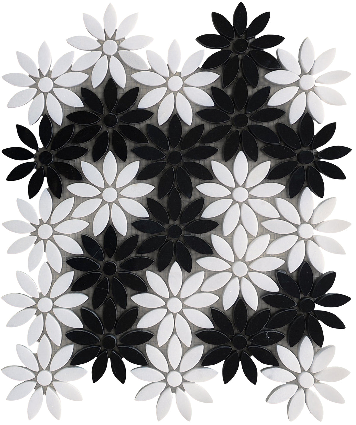 Meadow Black and White Flower Marble Mosaic Tile | Tile Club