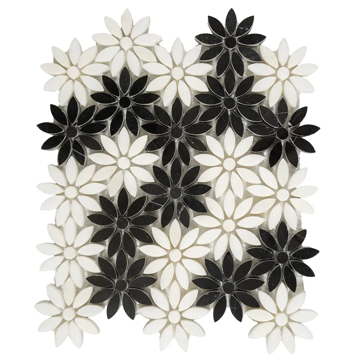 Meadow Black and White Flower Marble Mosaic Tile | Tile Club