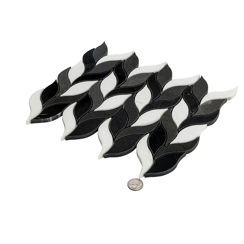 Nero Marquina & White Leaf Marble Mosaic Tile | Tile Club