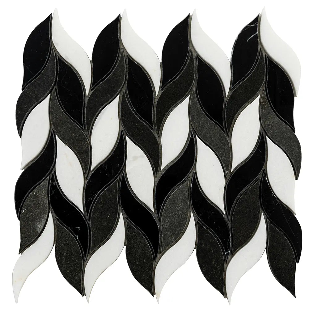 Nero Marquina & White Leaf Marble Mosaic Tile | Tile Club