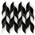Nero Marquina & White Leaf Marble Mosaic Tile | Tile Club