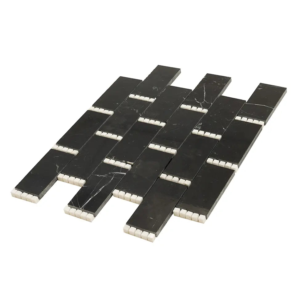 Nero Marquina with Thassos Dots Brick Marble Mosaic Tile | Tile Club