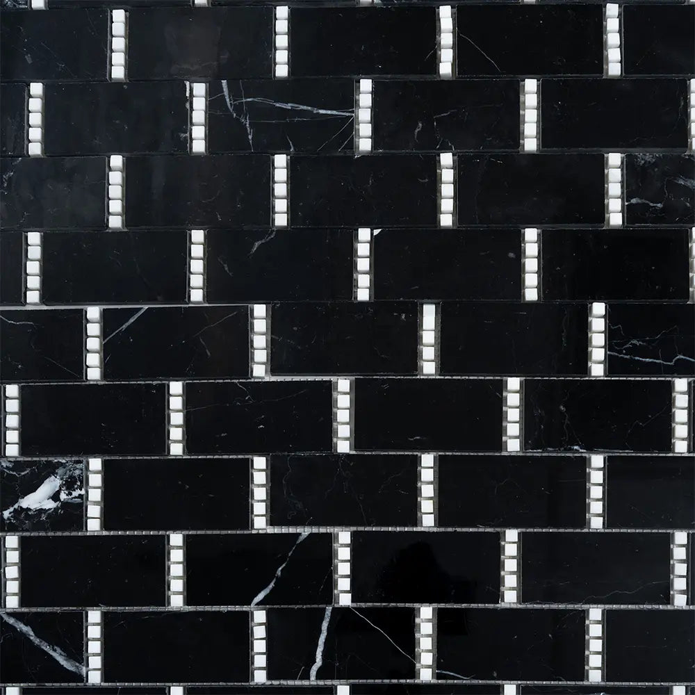 Nero Marquina with Thassos Dots Brick Marble Mosaic Tile | Tile Club