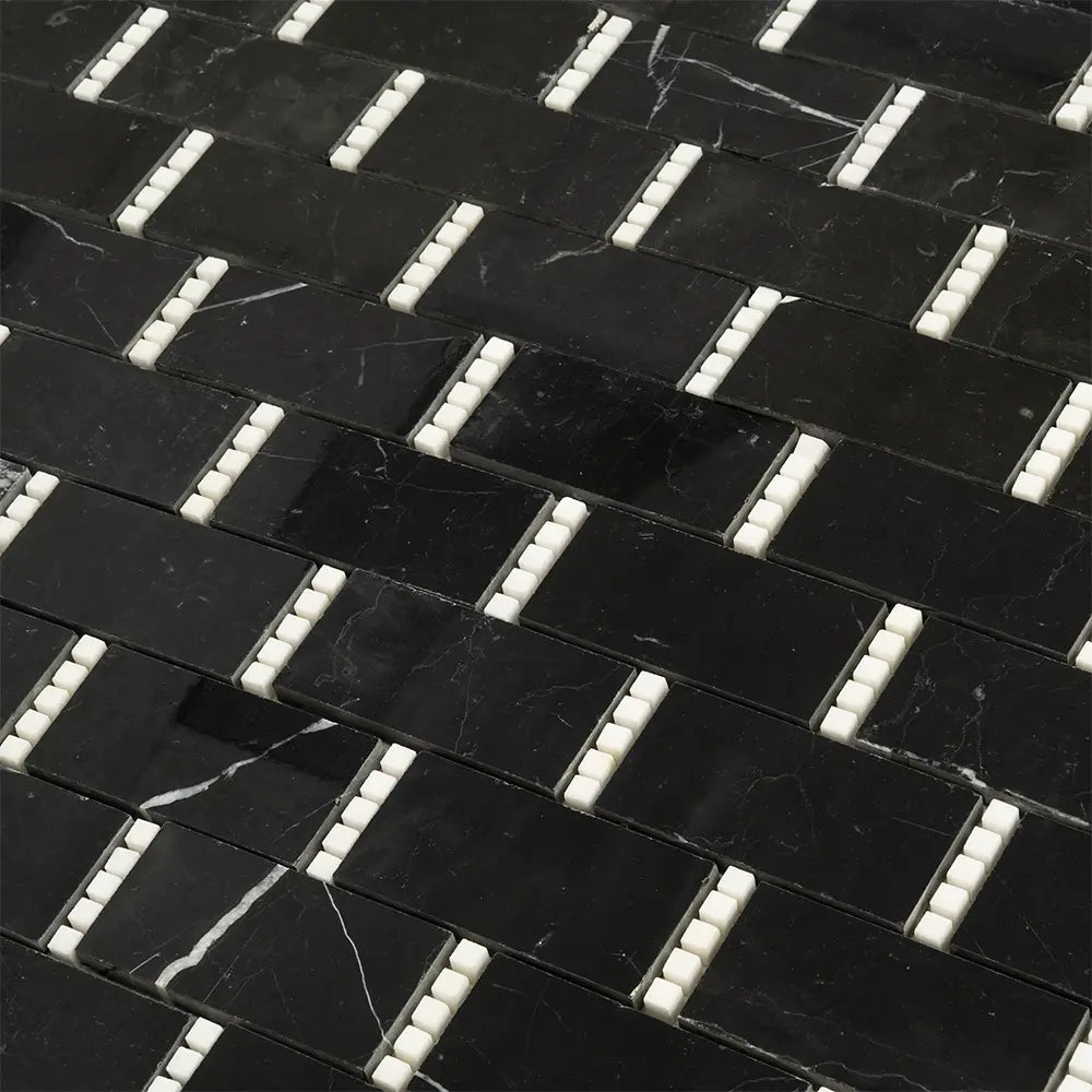 Nero Marquina with Thassos Dots Brick Marble Mosaic Tile | Tile Club
