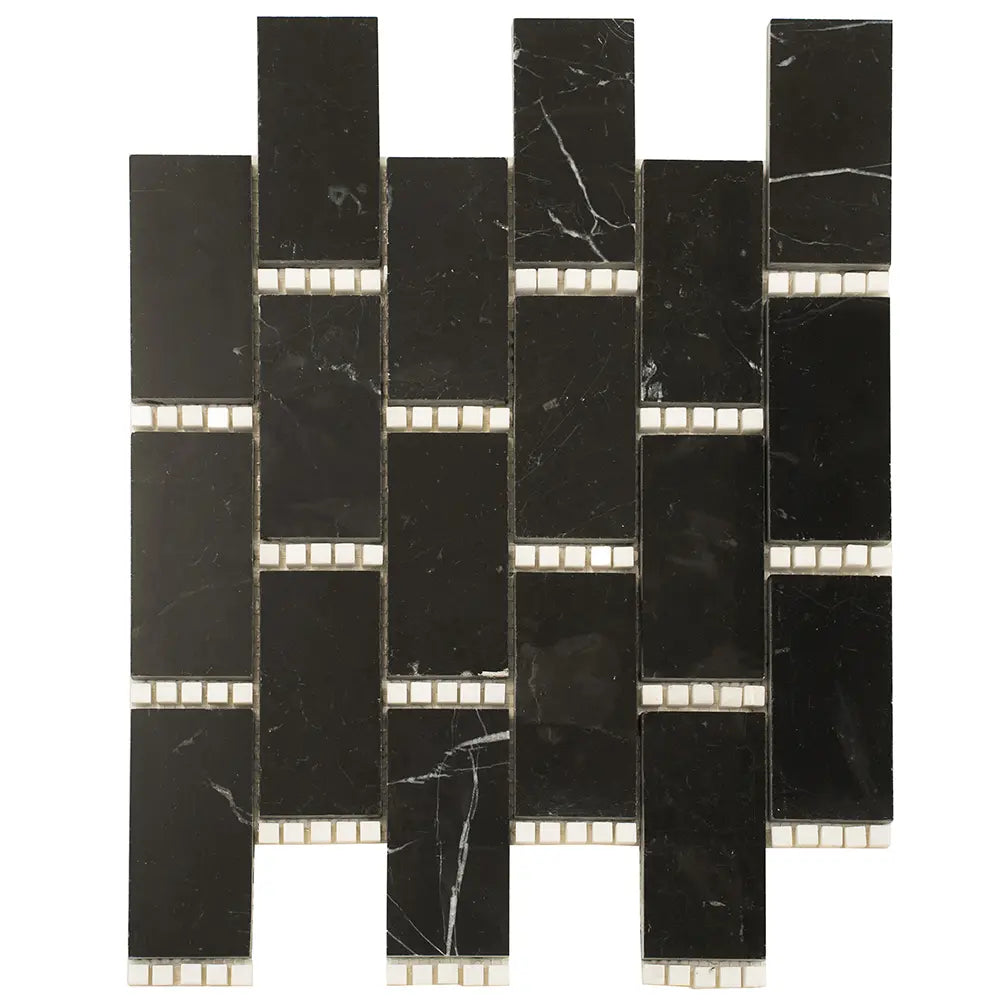 Nero Marquina with Thassos Dots Brick Marble Mosaic Tile | Tile Club