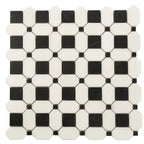 Thassos Octagon with Nero Marquina Squares Marble Mosaic Tile | Tile Club