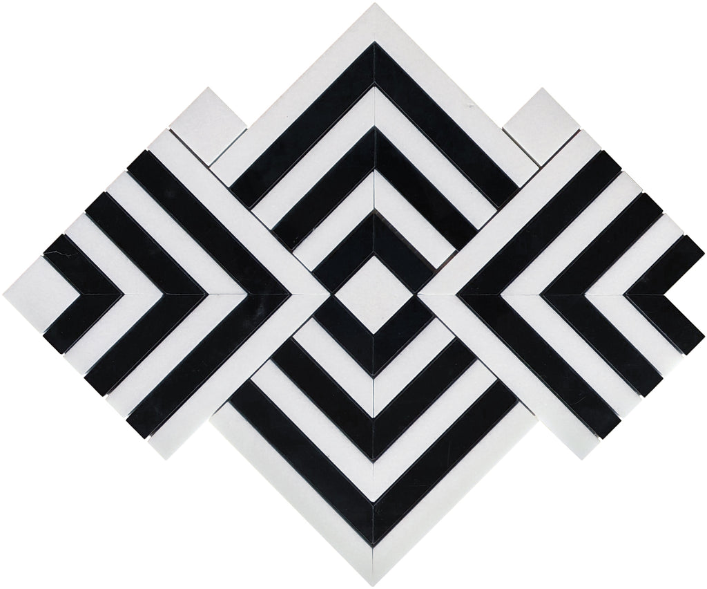 Midnight Black and White Marble Square Weave Mosaic Tile | Tile Club