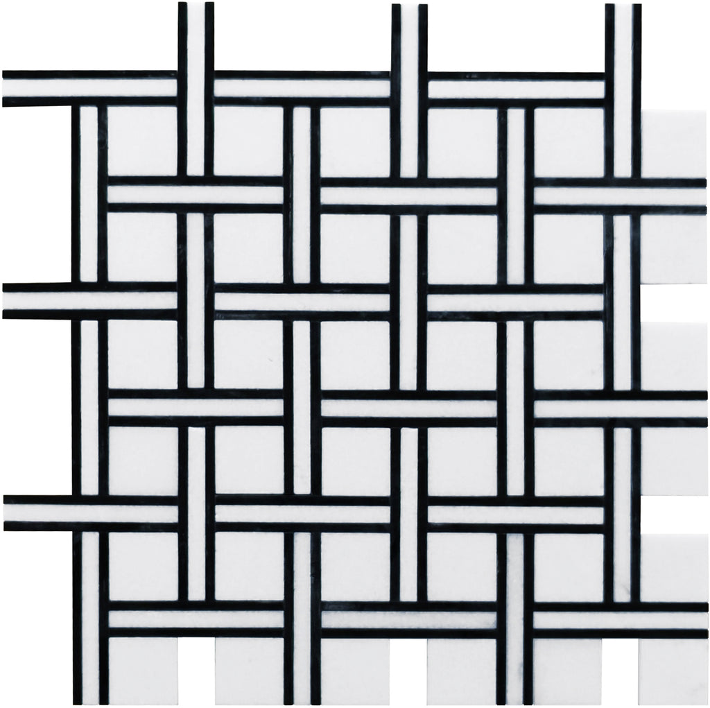 Inversa White and Black Basket Weave Mosaic Tile | Tile Club