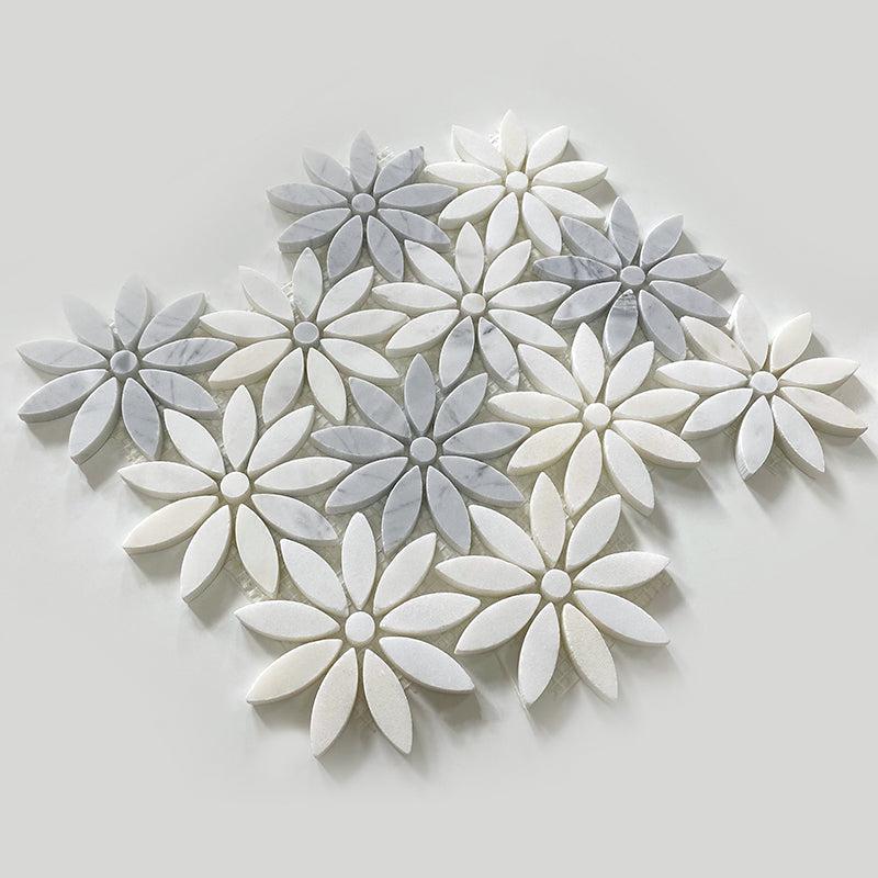 Eastern White and Bardiglio Flower Marble Tile