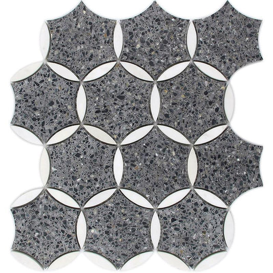 Black and Gray Terrazzo Fleur Mosaic Tile