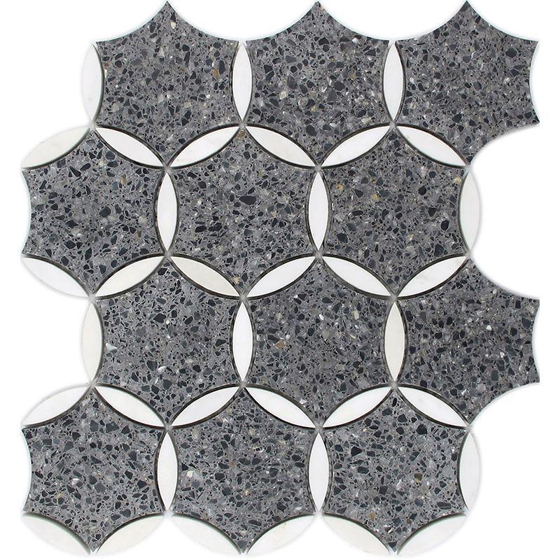 Black and Gray Terrazzo Fleur Mosaic Tile