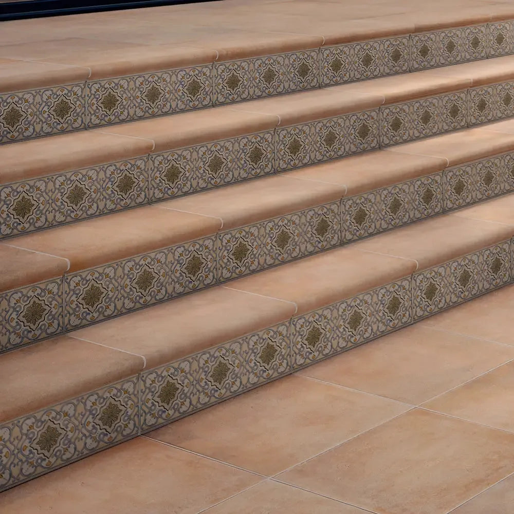 Terra Cotta Step Tiles with Decorative Risers