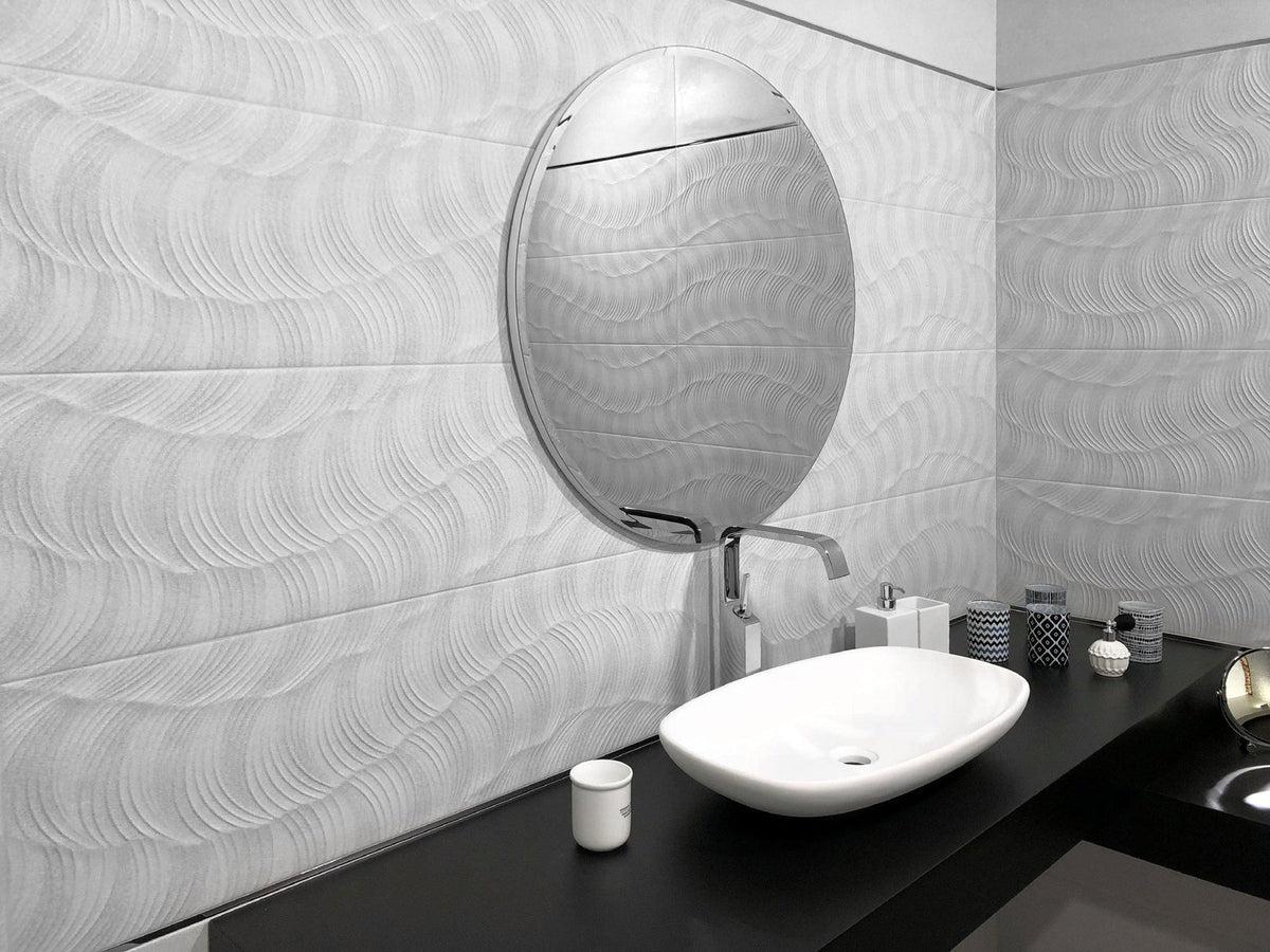 White Textured Porcelain Tile Backsplash