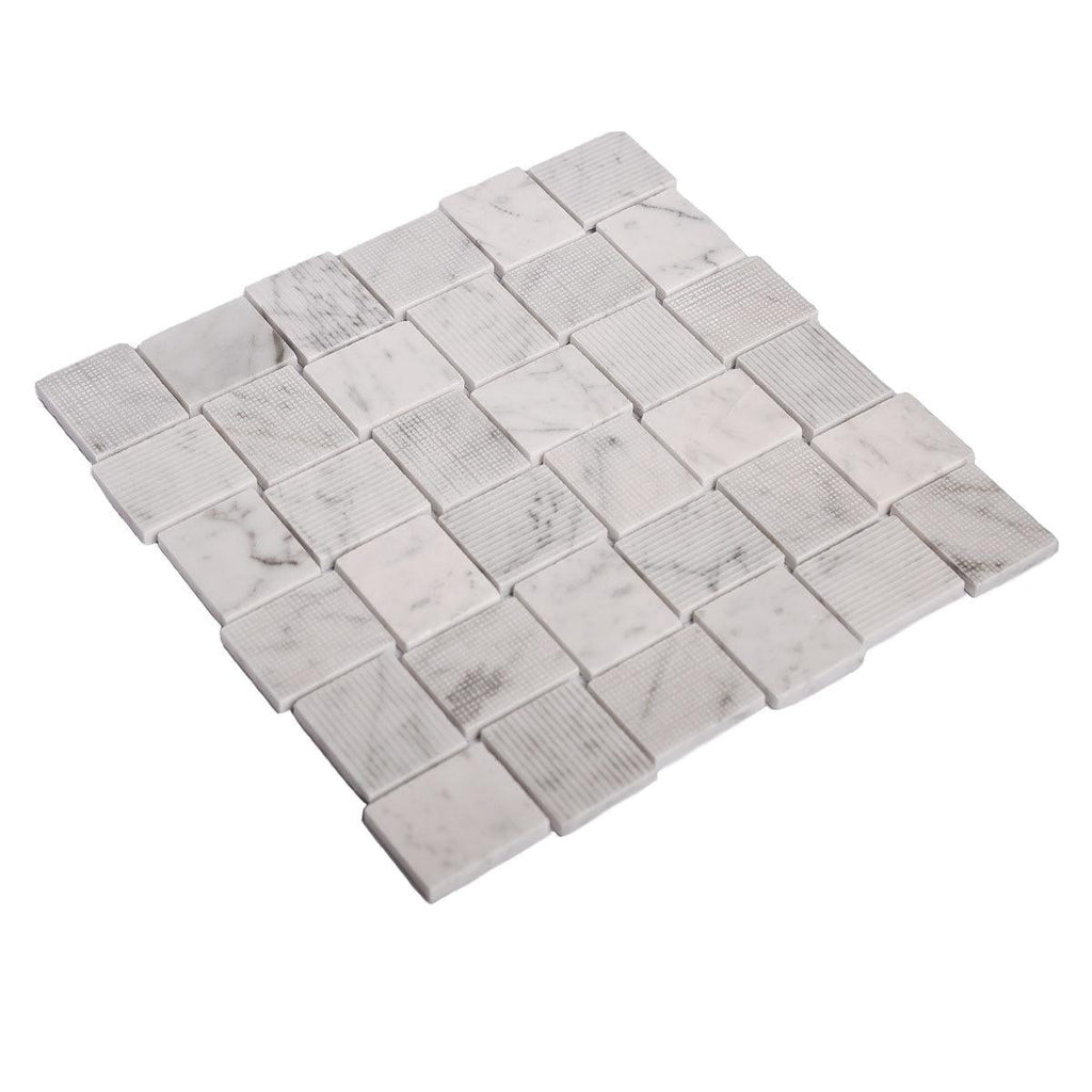Textured Carrara Brick Marble Mosaic Tile | Tile Club