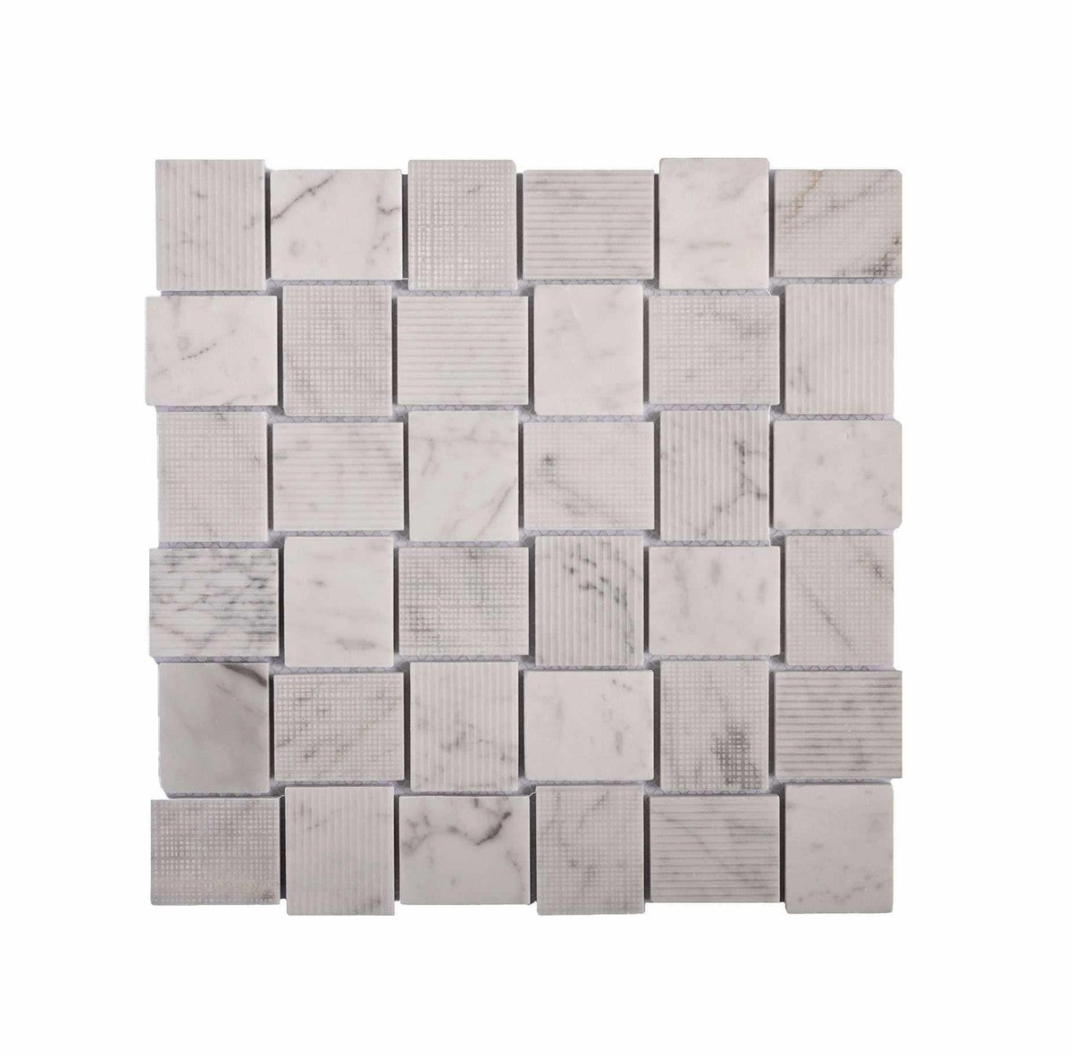 Textured Carrara Brick Marble Mosaic Tile Sample