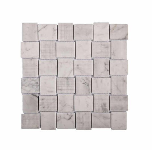 Textured Carrara Brick Marble Mosaic Tile Sample