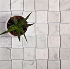 Textured Carrara Brick Marble Mosaic Tile | Tile Club