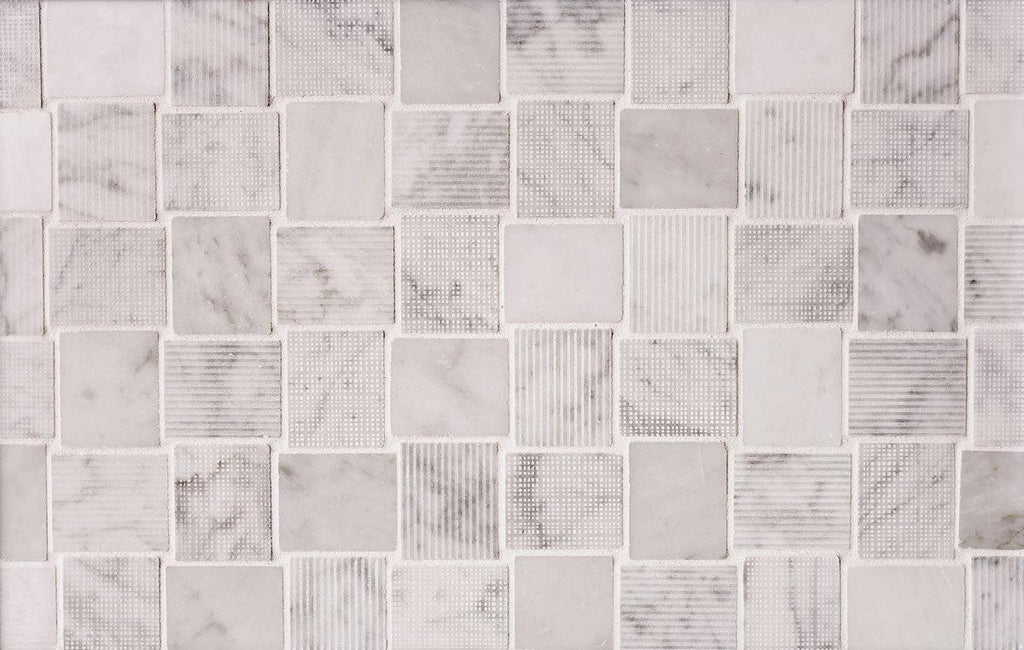 Textured Carrara Brick Marble Mosaic Tile | Tile Club