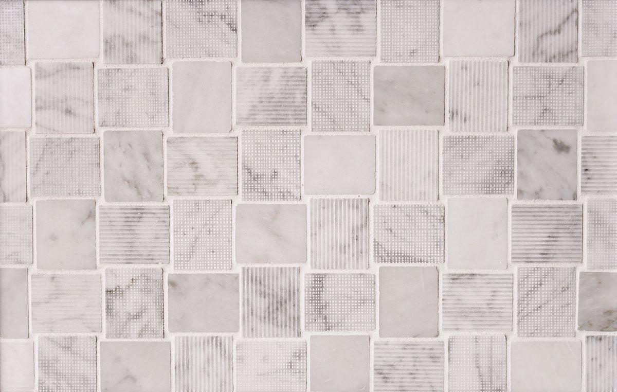 Textured Carrara Brick Marble Mosaic Tile | Tile Club