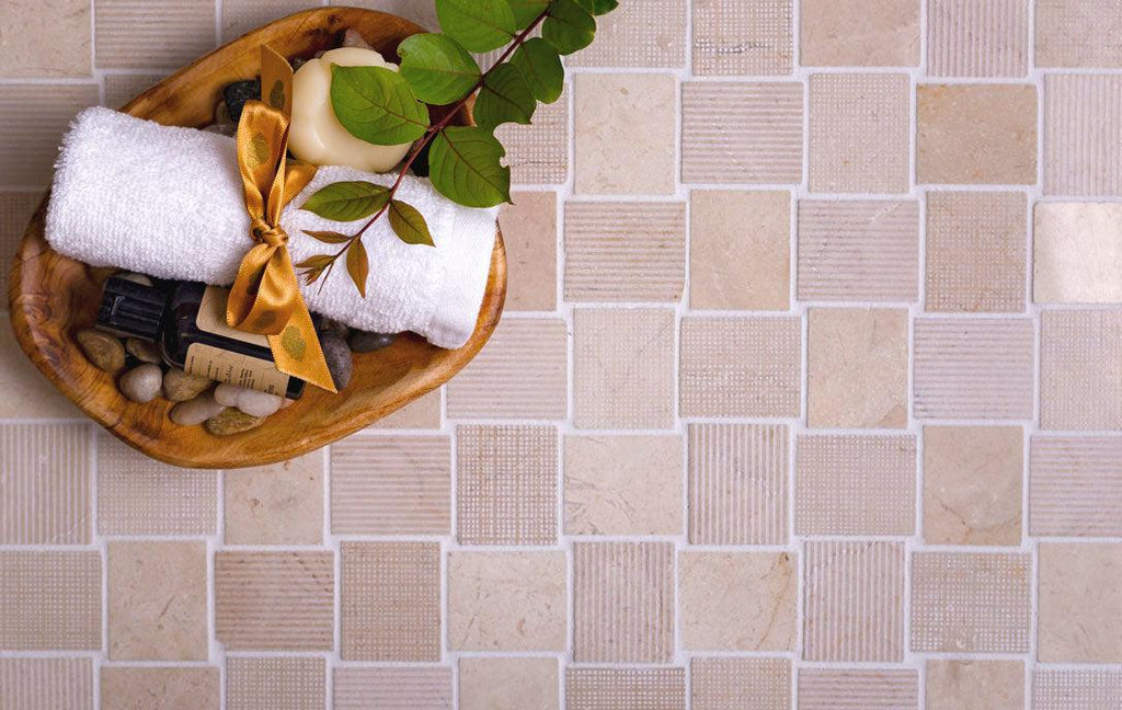 Textured Crema Marfil Brick Marble Mosaic Tile