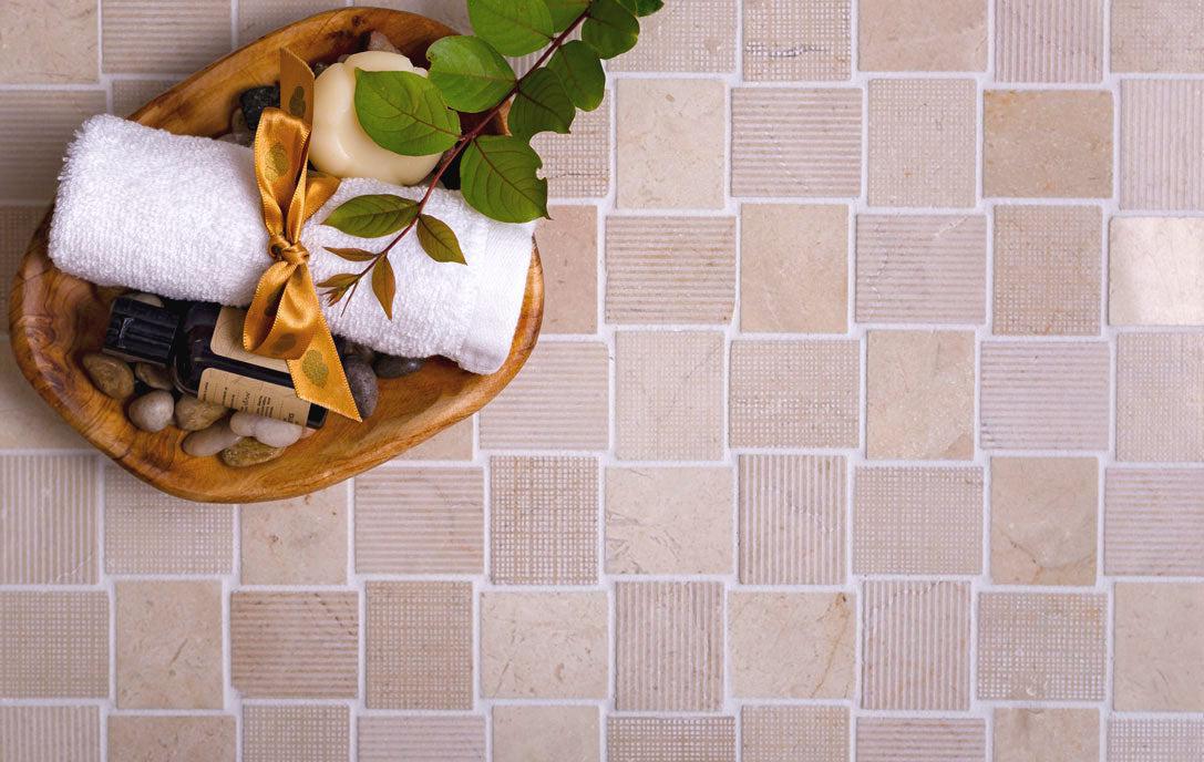 Textured Crema Marfil Brick Marble Mosaic Tile