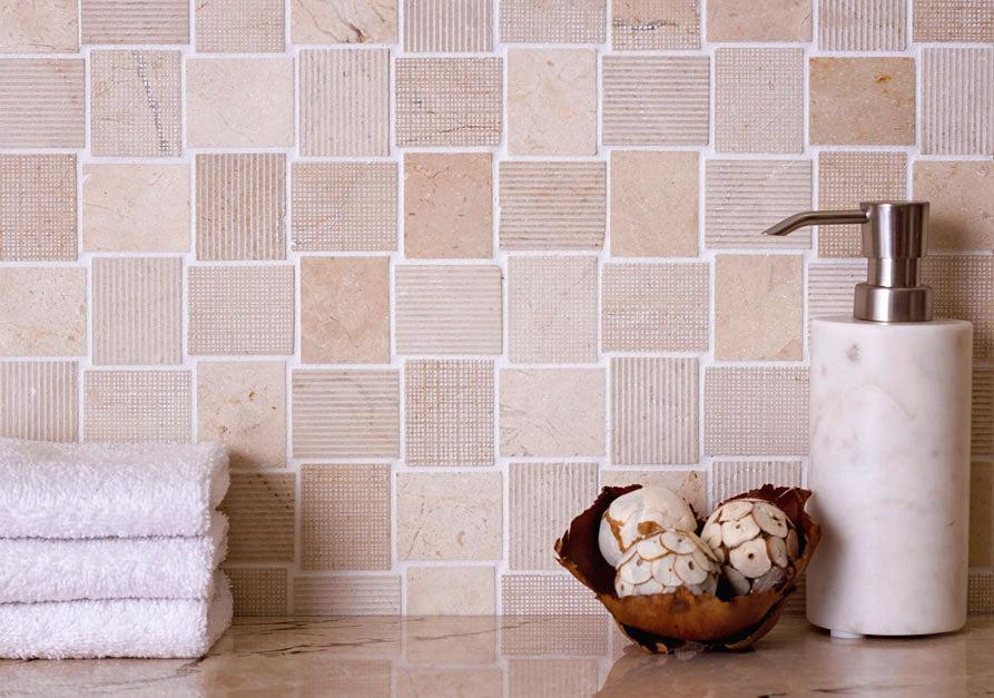 Textured Crema Marfil Brick Marble Mosaic Tile