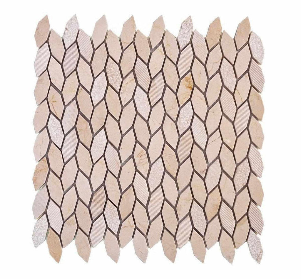 Textured Crema Marfil Leaf Marble Mosaic Tile Sample
