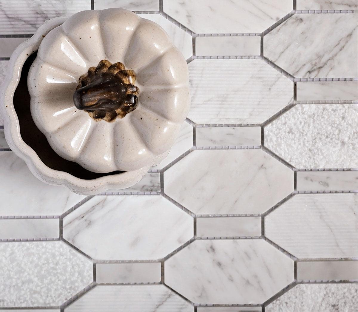 Carrara Marble Mosaic Tile in Elongated Hex Pattern
