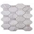Textured Elongated Carrara Hexagon Marble Mosaic Tile | Tile Club