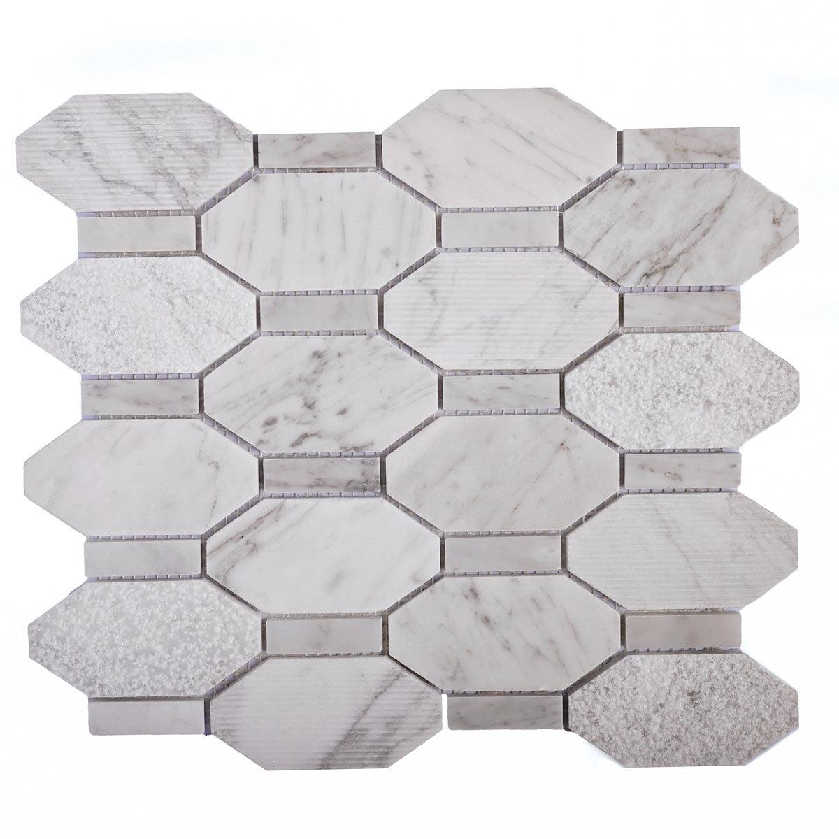 Textured Elongated Carrara Hexagon Marble Mosaic Tile Sample