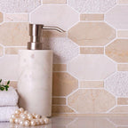 Textured Elongated Crema Marfil Hexagon Marble Mosaic Tile | Tile Club