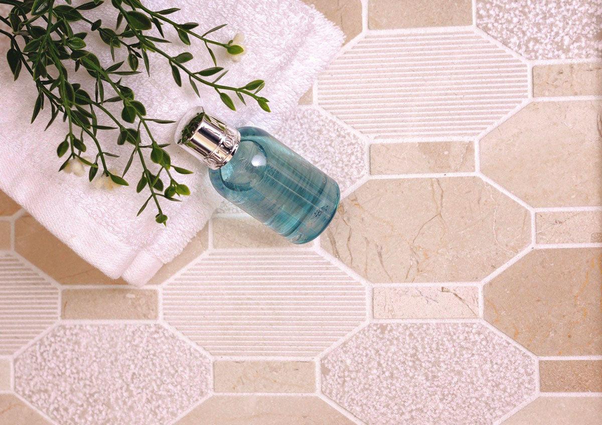 Textured Elongated Crema Marfil Hexagon Marble Mosaic Tile | Tile Club