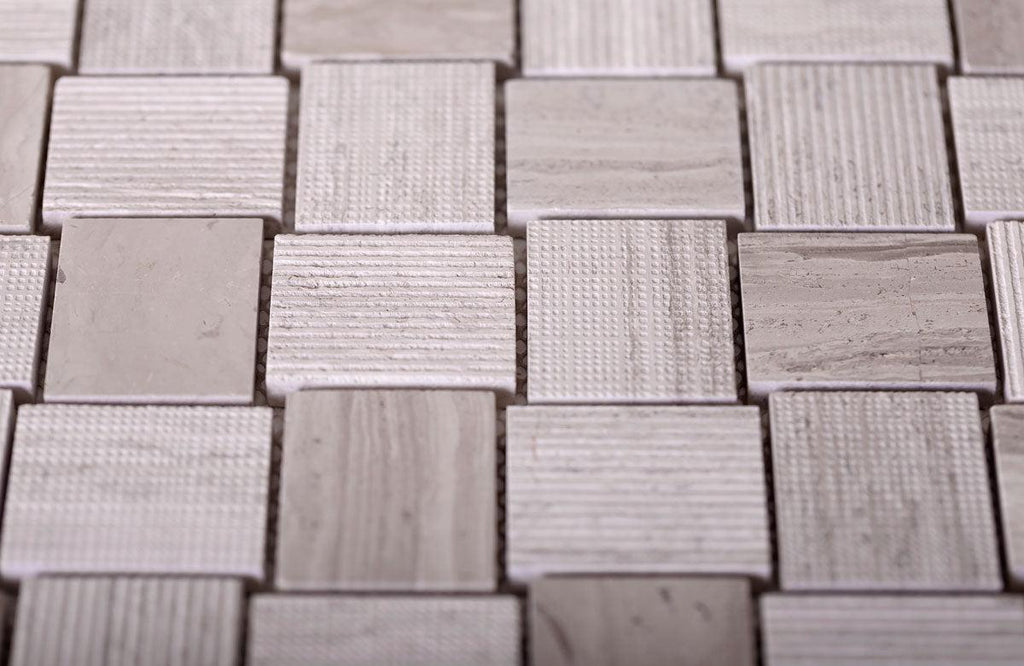 Textured Wooden Beige Brick Marble Mosaic Tile | Tile Club