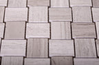 Textured Wooden Beige Brick Marble Mosaic Tile | Tile Club